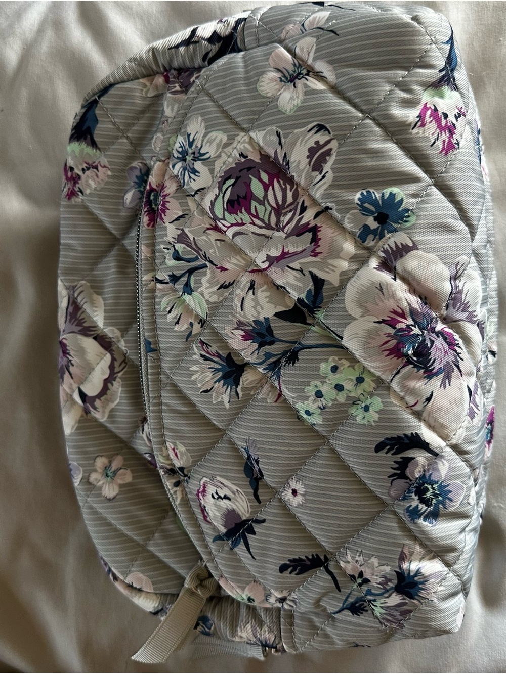 Vera Bradley Quilted Travel Cosmetic Bag in Gray with Purple & Blue Floral Print